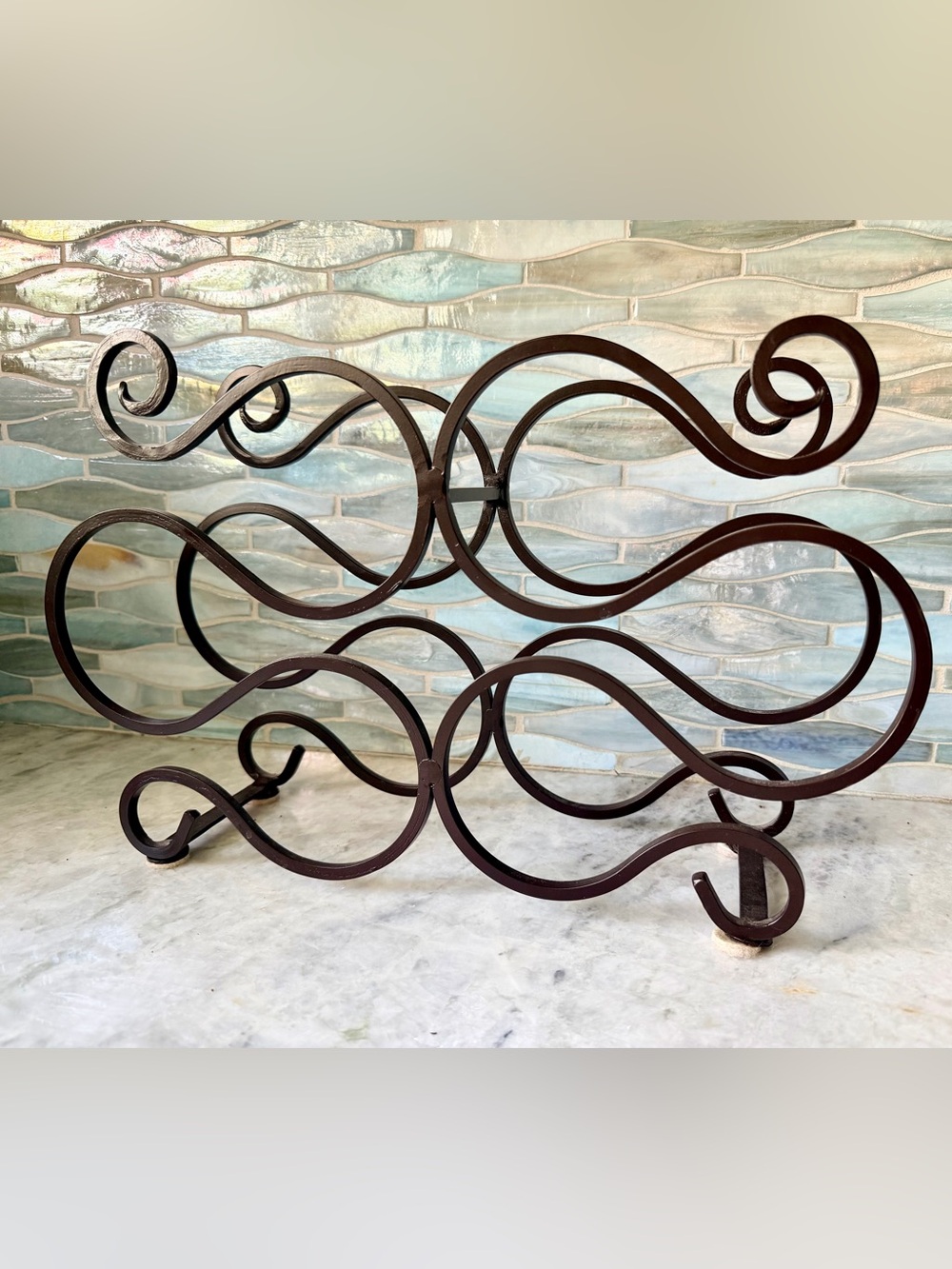 Wrought Iron Scrollwork Countertop Wine Rack 6 Bottle Holder - Picture 3 of 9